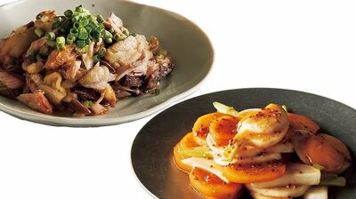 【レシピ】<チャチャッと作る、小皿つまみ>「焼きなすと鯖の和えもの」と「かぶと柿の粒マスタード和え」