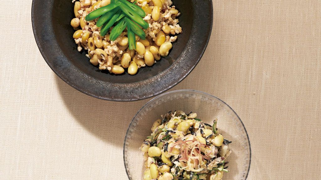 【レシピ】大豆の力 伝統食の真価、再発見!『大豆、油揚げ、生姜の甘煮/大豆のごま酢和え』